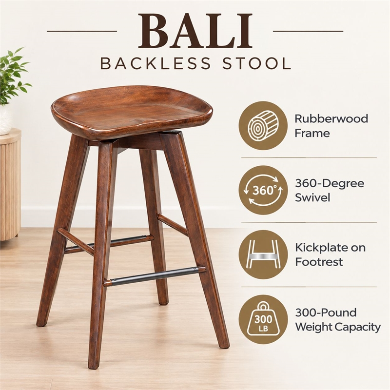 Boraam Wood Bali Counter Height Swivel Counter Stool in Cappuccino Finish