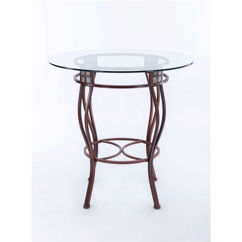 Boraam Beau Round Glass Top Pub Table in Bronze