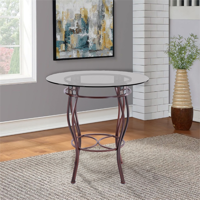 Boraam Beau Round Glass Top Pub Table in Bronze