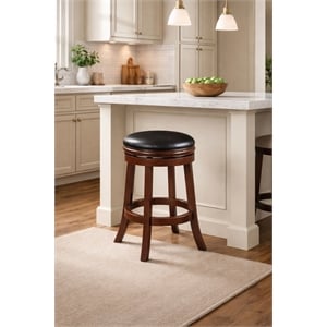 Boraam Wood Faux Leather Swivel Counter Height Stool in Cappuccino Finish