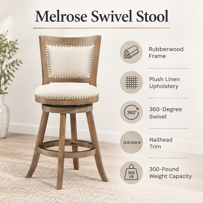Boraam Melrose Counter Stool in Driftwood Wire-Brush and Ivory