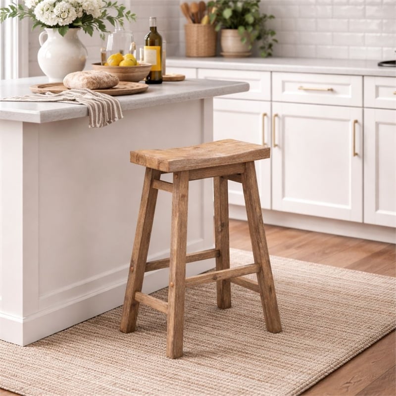 Boraam Wood Sonoma Saddle Counter Stool in Barnwood Wire-Brush Brown Finish