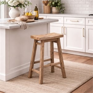 Boraam Wood Sonoma Saddle Counter Stool in Barnwood Wire-Brush Brown Finish