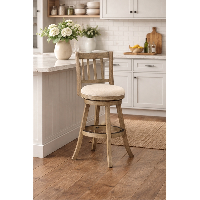 Boraam Sheldon Swivel Counter Stool in Driftwood Wire-Brush and Ivory