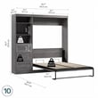 Bestar Pur Full Murphy Bed and Shelving Unit with Drawers (84W) in Bark Grey