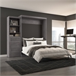 Bestar Pur Queen Murphy Bed and Shelving Unit with Drawers (90W) in Bark Gray