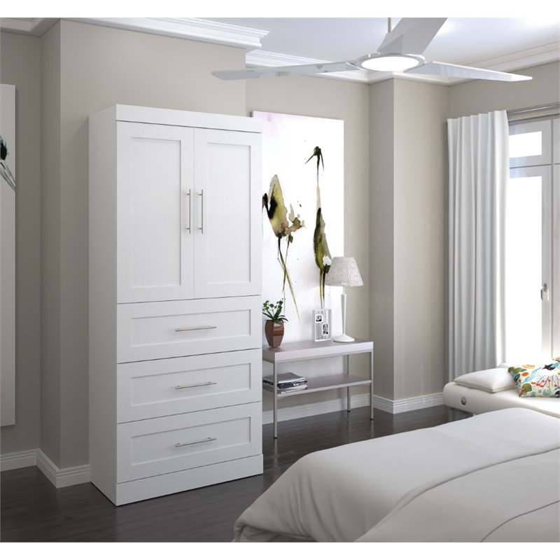 Bestar Pur 36W Wardrobe with Drawers in White - Engineered Wood
