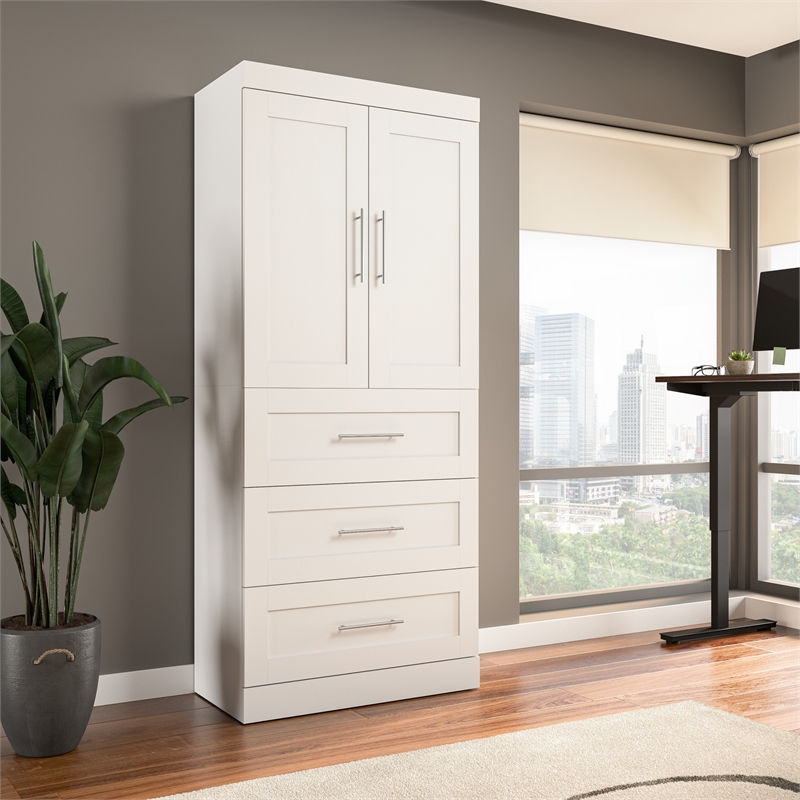 Bestar Pur 36W Wardrobe with Drawers in White - Engineered Wood