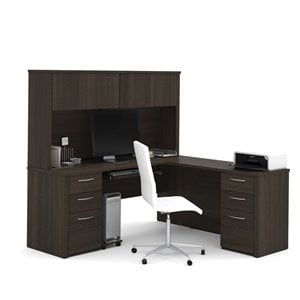 Bestar Embassy 71&quot L-Desk with Hutch in Dark Chocolate