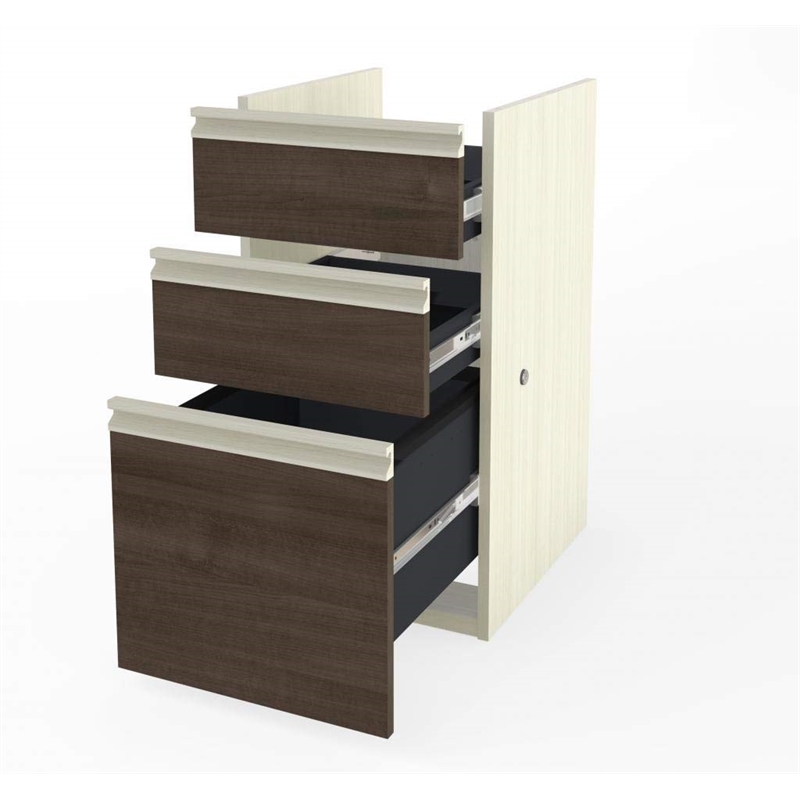 Bestar Prestige Plus 3 Drawer Pedestal in White Chocolate and Antigua