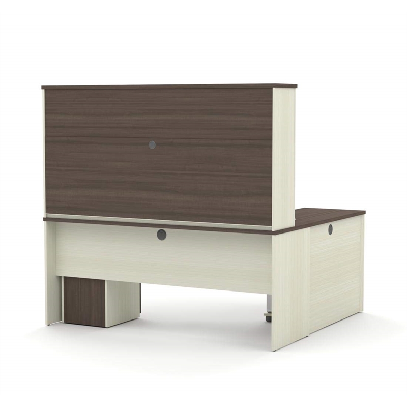 Bestar Prestige Plus L-Desk with Hutch in White Chocolate and Antigua