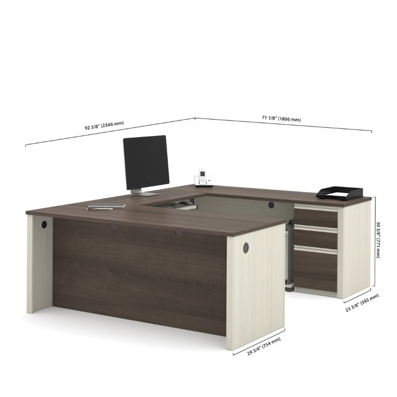 Bestar Prestige Plus U-Desk in White Chocolate and Antigua