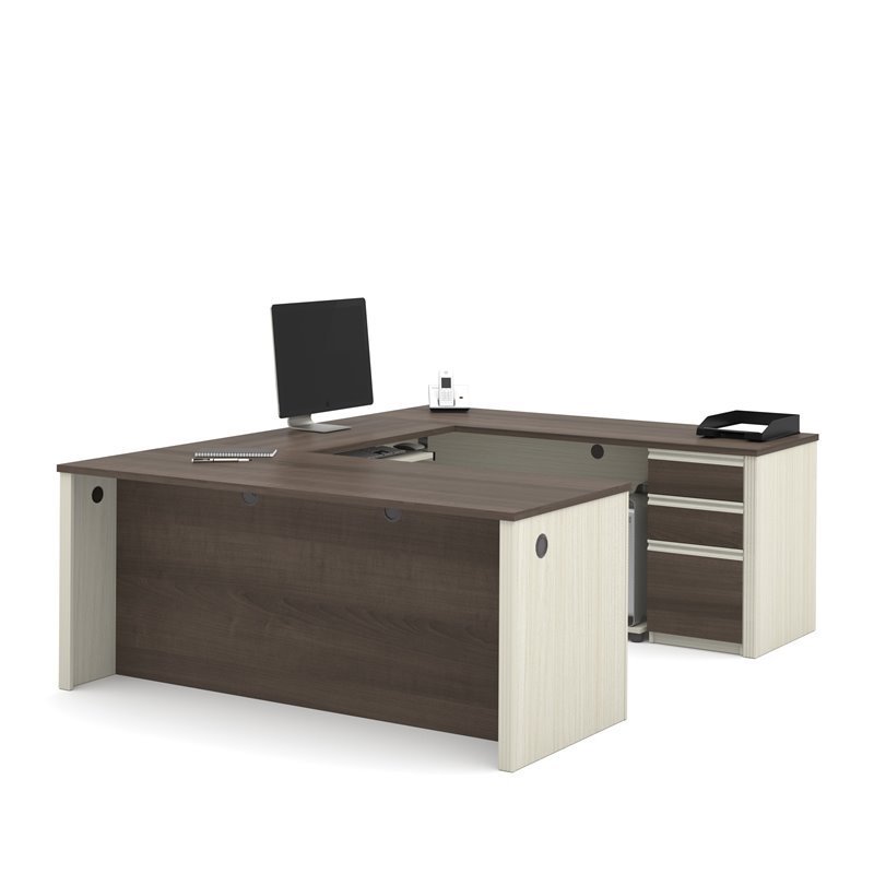 Bestar Prestige Plus U-Desk in White Chocolate and Antigua