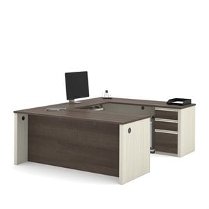 Bestar Prestige Plus U-Desk in White Chocolate and Antigua