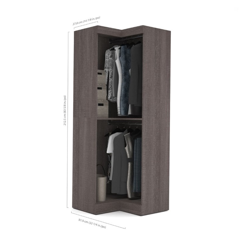 Bestar Pur 33W Corner Closet Organizer in Bark Gray - Engineered Wood