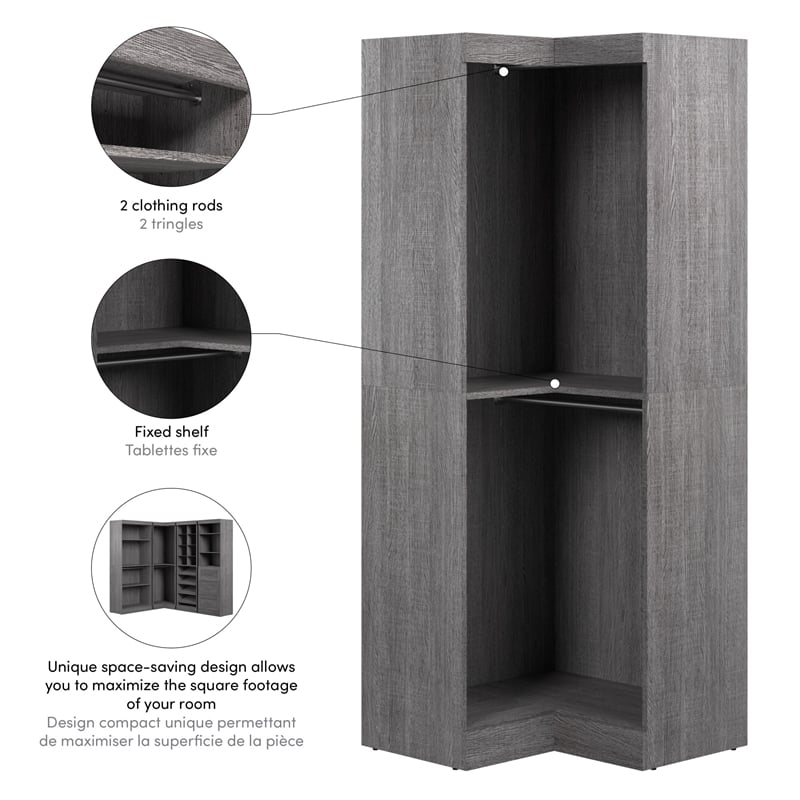 Bestar Pur 33W Corner Closet Organizer in Bark Gray - Engineered Wood