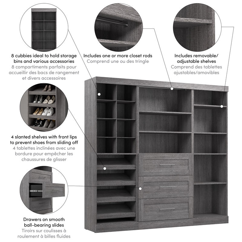 Bestar Pur 86W Closet Organizer System in Bark Gray - Engineered Wood