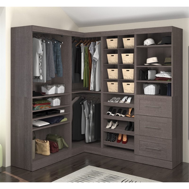 Bestar Pur 83W Walk-In Closet Organizer in Bark Gray - Engineered Wood