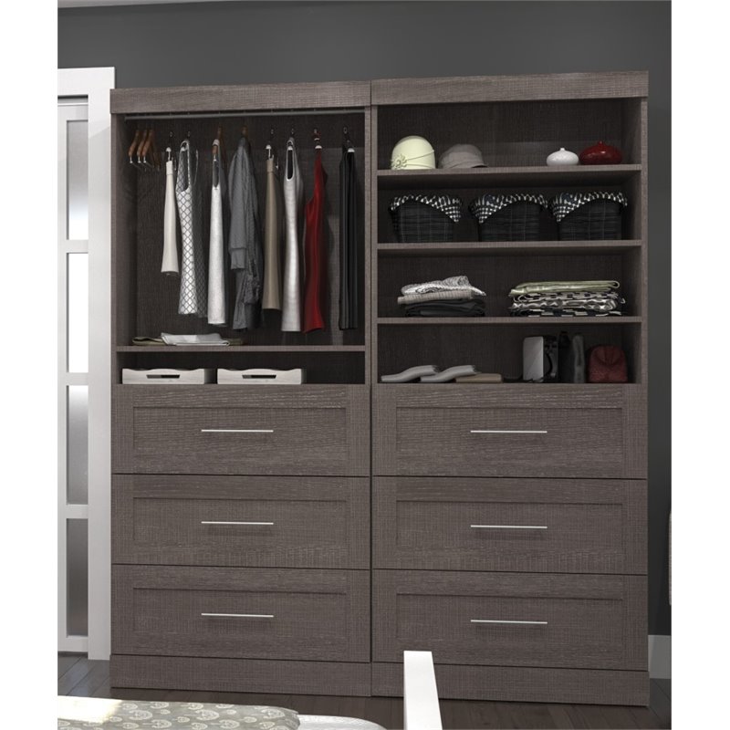 Bestar Pur 72W Closet Organizer with Drawers in Bark Gray - Engineered Wood