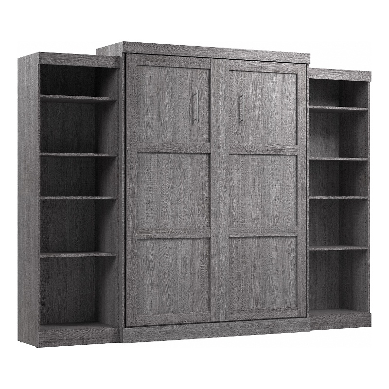 Bestar Pur Queen Murphy Bed and 2 Shelving Units (115W) in Bark Gray