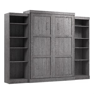 Bestar Pur Queen Murphy Bed and 2 Shelving Units (115W) in Bark Gray