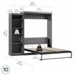 Bestar Pur Queen Murphy Bed with Shelving Unit (90W) in Bark Gray