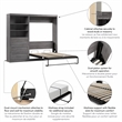 Bestar Pur Full Murphy Bed and Shelving Unit with Drawers (95W) in Bark Grey