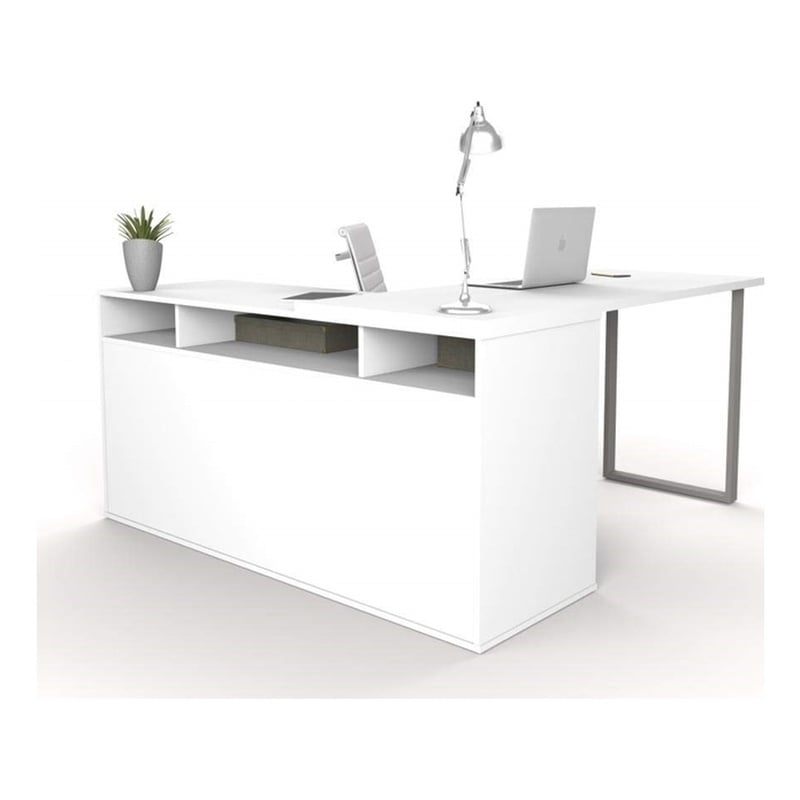Bestar Solay L-Shaped Computer Desk with Storage in White