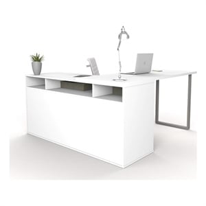 Bestar Solay L-Shaped Computer Desk with Storage in White