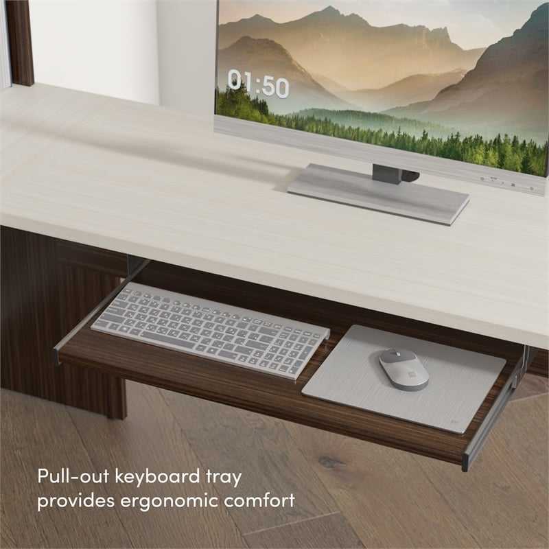 Ridgeley U Shaped Desk with Storage Set in White Chocolate - Engineered Wood