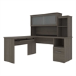 Bestar Dayton L-Shaped Engineered Wood Desk with Keyboard Tray in Bark Gray