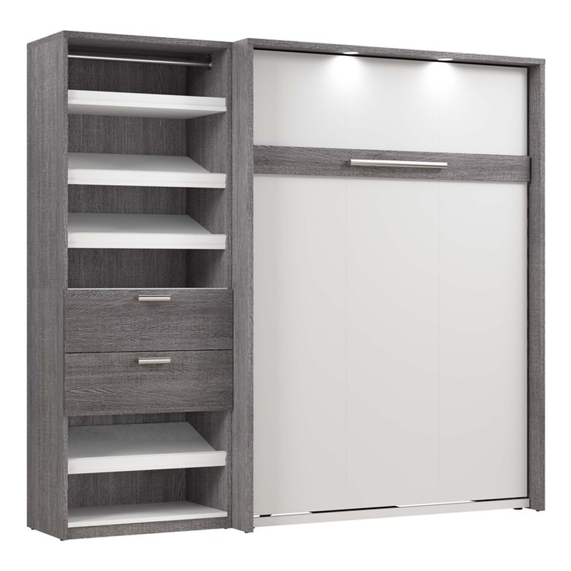 Bestar Cielo Engineered Wood Full Murphy Bed with Closet Organizer in Gray/White
