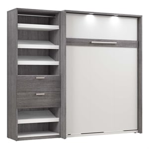 Bestar Cielo Engineered Wood Full Murphy Bed with Closet Organizer in Gray/White