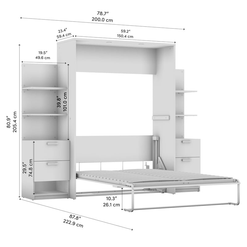 Bestar Cielo Engineered Wood Full Murphy Bed with Nightstand in Bark Gray/White