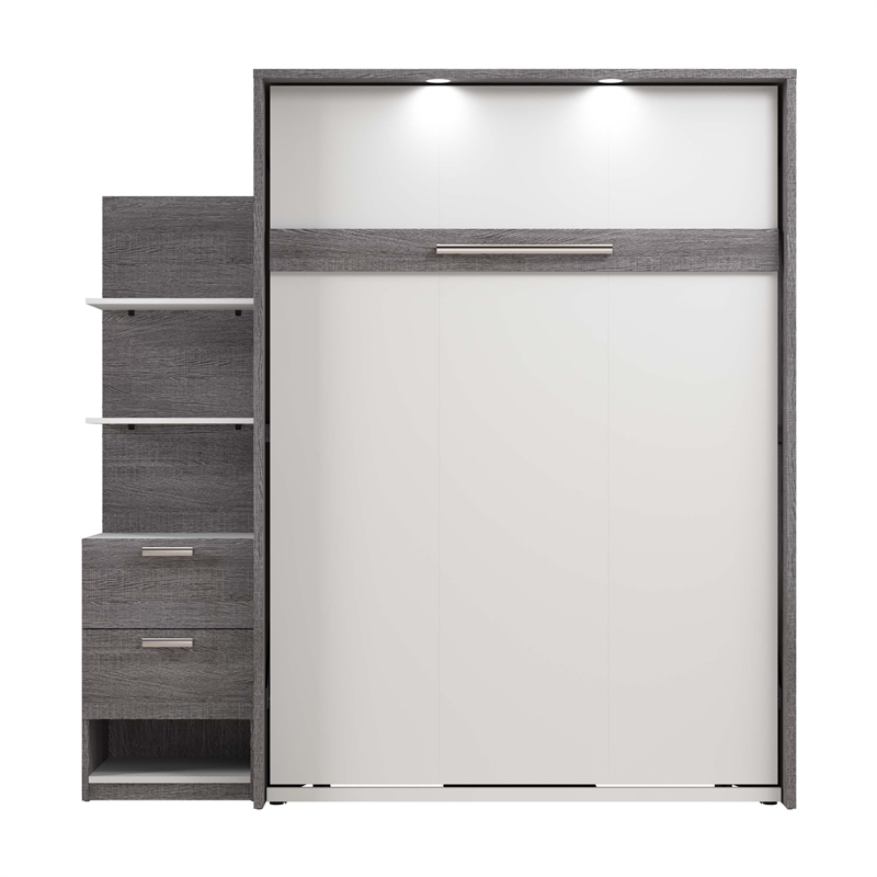 Bestar Cielo Engineered Wood Full Murphy Bed with Nightstand in Bark Gray/White