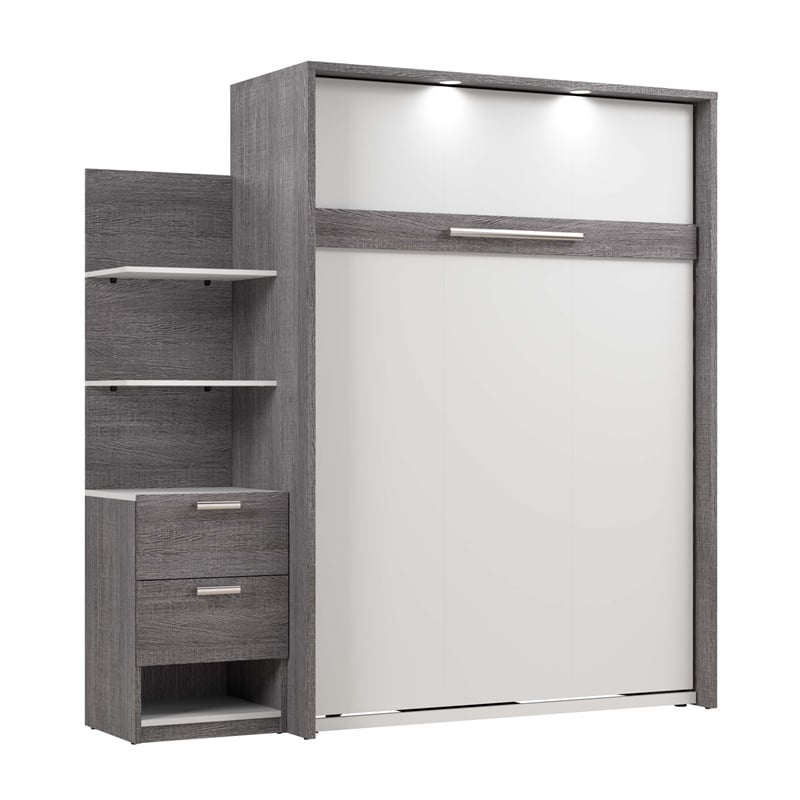Bestar Cielo Engineered Wood Full Murphy Bed with Nightstand in Bark Gray/White