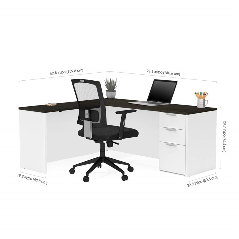 Bestar Pro Concept Plus L Desk in White and Deep Gray
