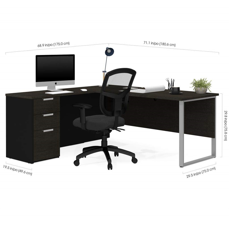 Bestar Pro Concept Plus L Desk with Metal Leg in Deep Gray and Black