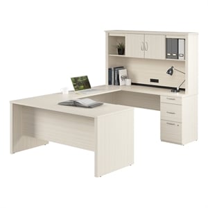 Logan U or L Shaped Desk with Hutch in White Chocolate - Engineered Wood