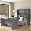Logan U or L Shaped Desk with Hutch in Bark Grey - Engineered Wood