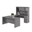 Logan U or L Shaped Desk with Hutch in Bark Grey - Engineered Wood