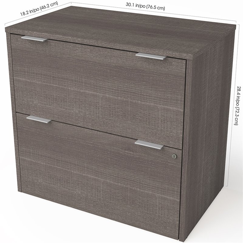 Bestar i3 Plus 2 Drawer Lateral Wood File Cabinet in Bark Gray