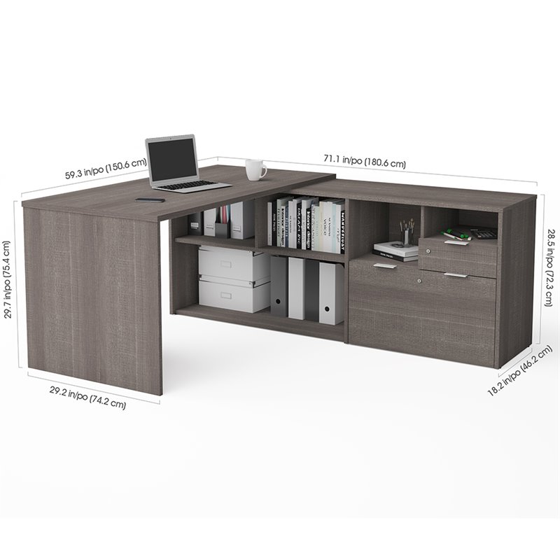Bestar i3 Plus L Shape Computer Desk in Bark Gray