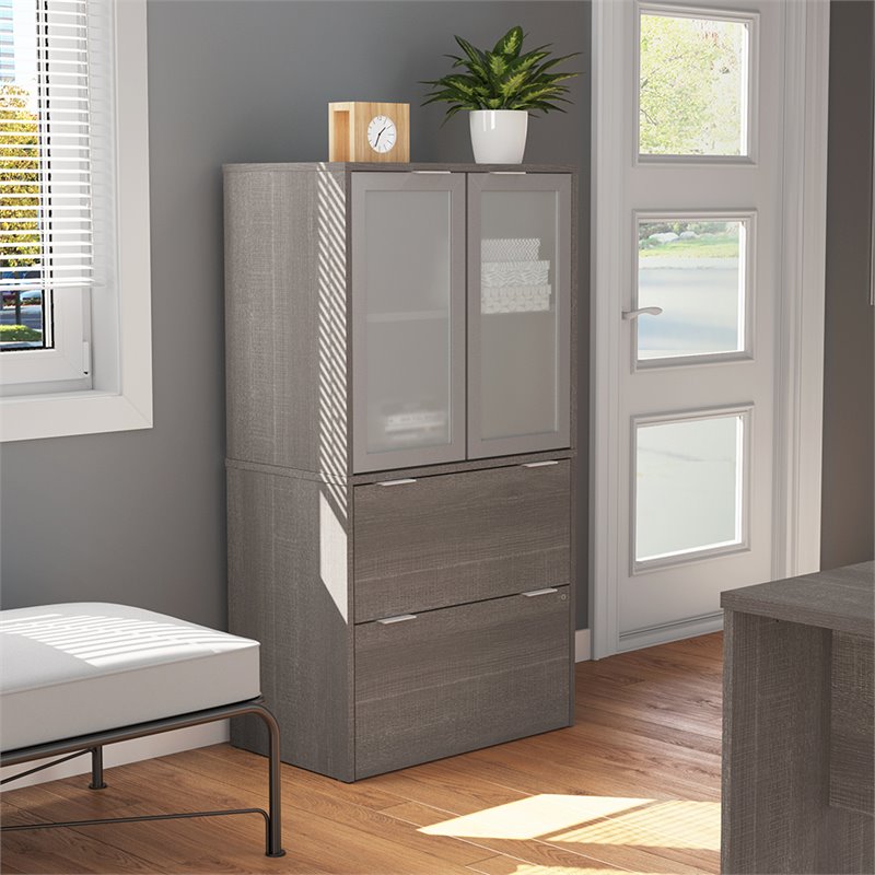 Bestar i3 Plus 2 Drawer Door File Cabinet in Bark Gray