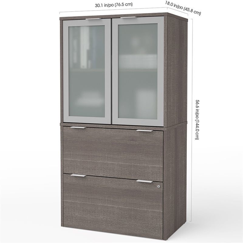 Bestar i3 Plus 2 Drawer Door File Cabinet in Bark Gray