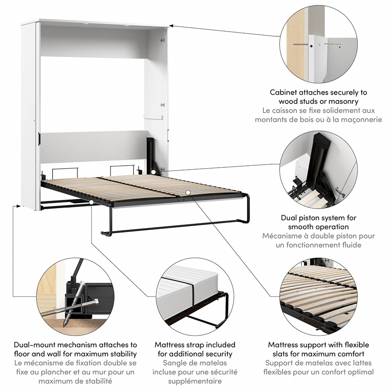 Bestar Lumina 68W Queen Murphy Bed in White - Engineered Wood