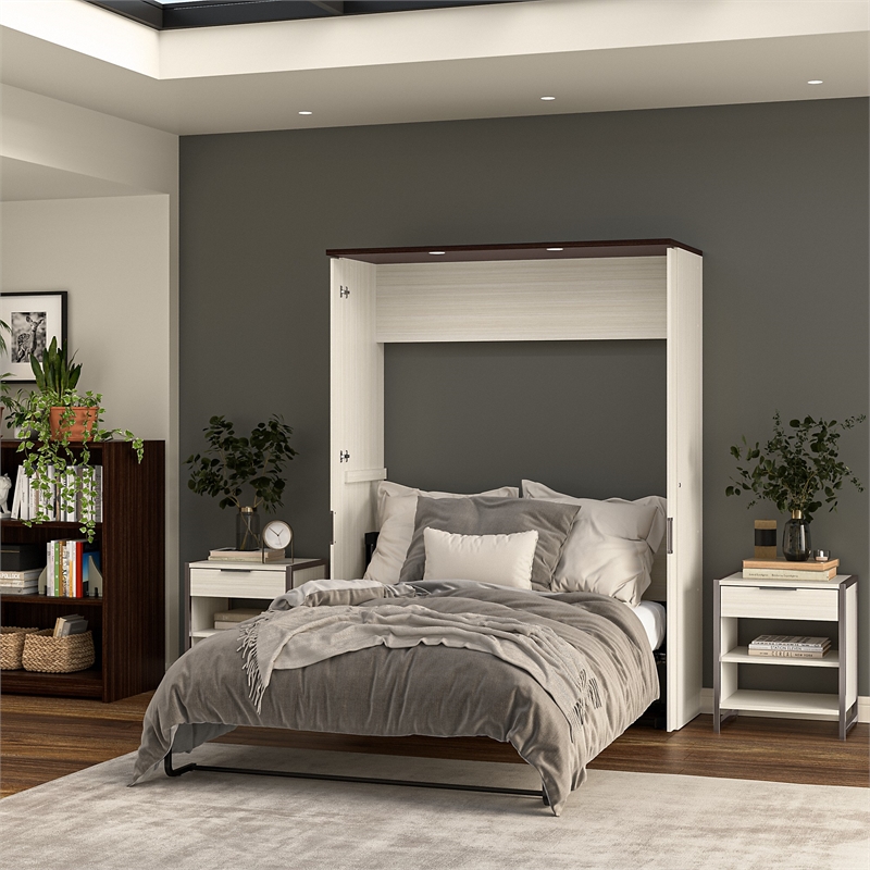 Bestar Lumina 61W Full Murphy Bed with Desk in White Chocolate