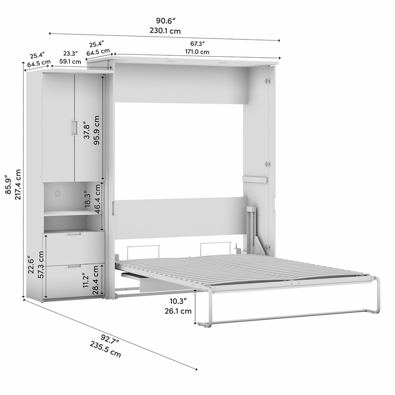 Bestar Lumina 2 Piece Queen Storage Wall Bed  Set in White Chocolate
