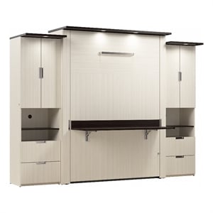 Bestar Lumina 3 Piece  Queen Storage Wall Bed Set in White Chocolate