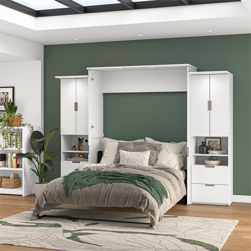 Bestar Lumina 3 Piece Queen Storage Wall Bed Set in White
